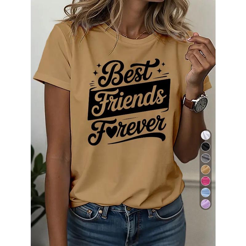 Women'S Casual Sports T-Shirt, Round Neck T-Shirt, Best Friends Forever, White Bestie Theme Fashion, Trendy Gift, Casual Bestie Outfit,