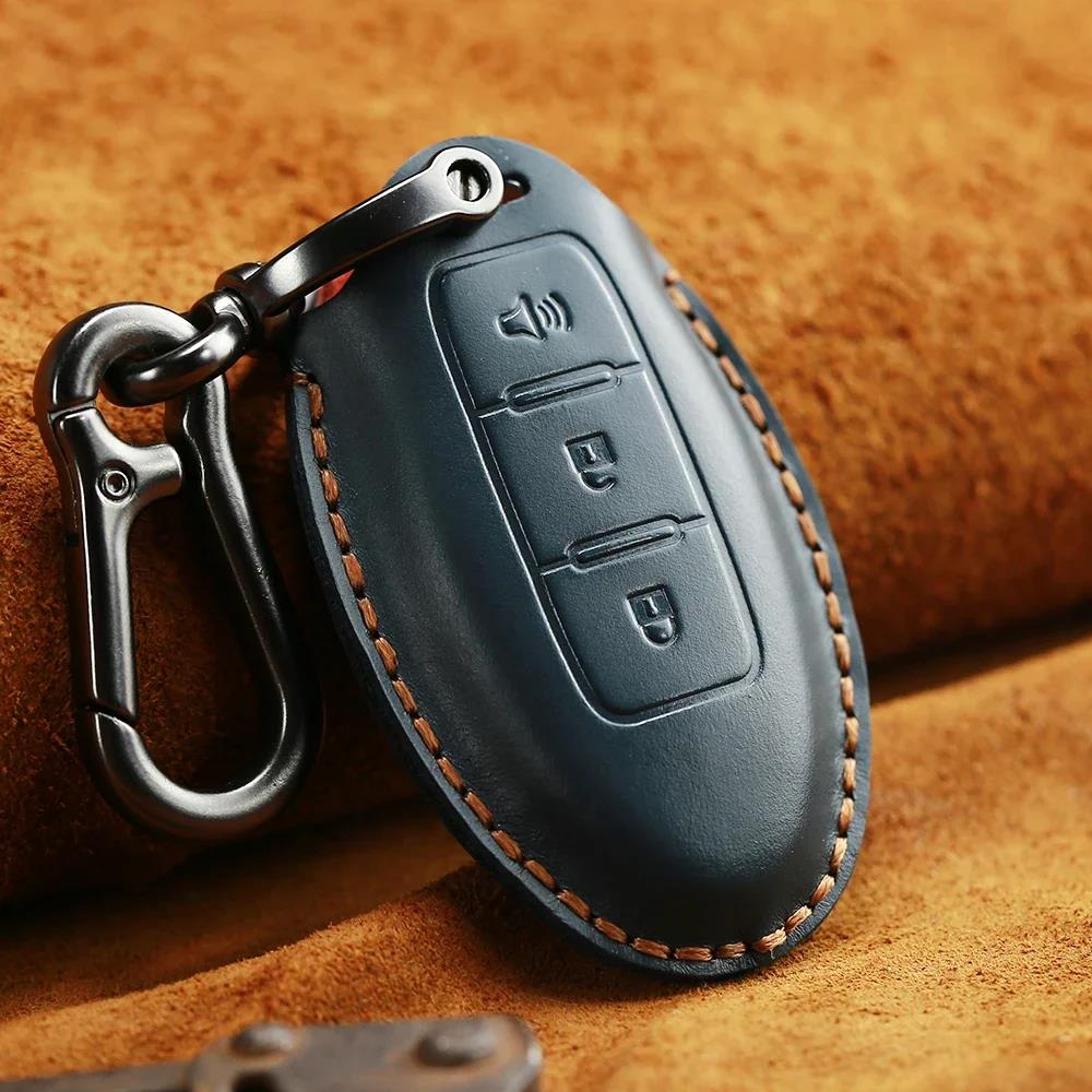 KEYYOU Genuine Leather Car Key Case Cover For Nissan Tidda Livida X-Trail T31 T32 Qashqai March Juke Note GTR Keychain Ring