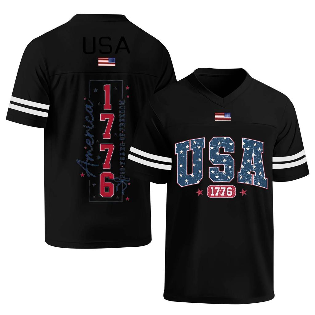 Damen Casual Mode V-Ausschnitt Sport Unabhängigkeitstag Druck Kurzarm Sport T-Shirt Top