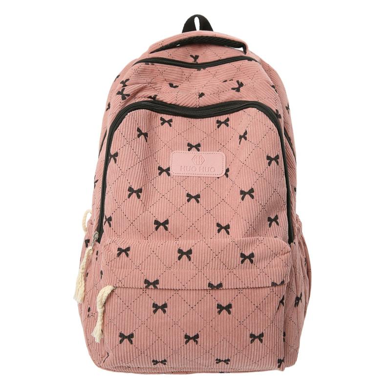 Rucksack Cord Schultasche Schleife bedruckt Leichtgewicht Großes Fassungsvermögen Reise-Rucksack