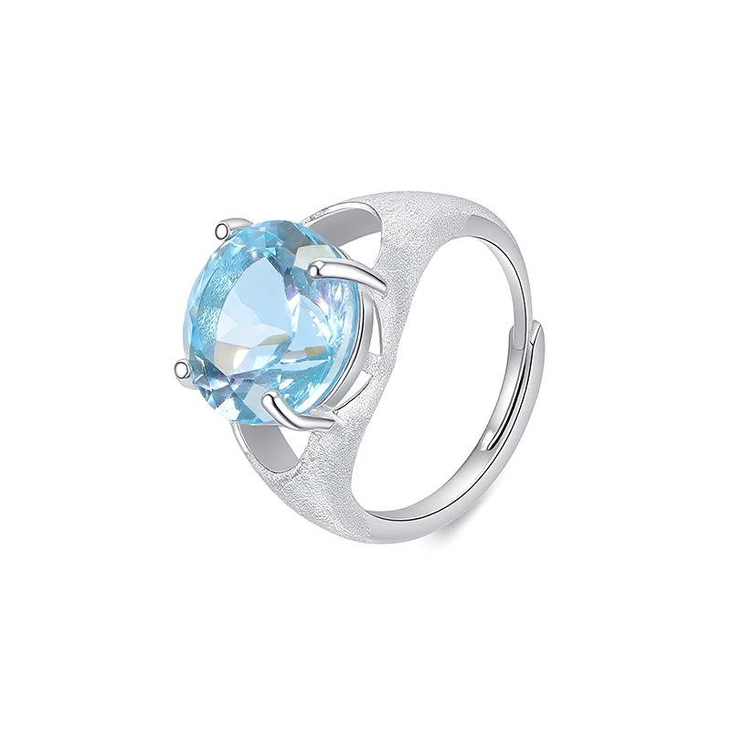 Brushed Craft S925 Sterling Silver Ring High Sense Natural Crystal Women Fine Jewelry