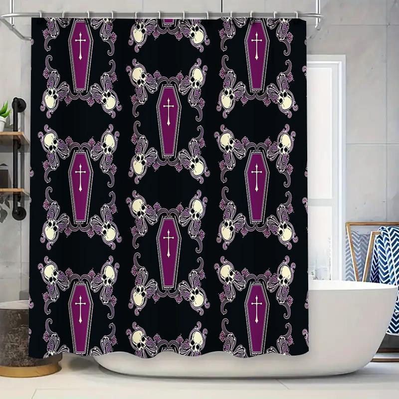 

Gothic Coffin Shower Curtain Dark Halloween Decor Skull Tapestry Washable Bathroom Set Vintage Horror Home Textile Wall Hanging W60H190(CM)-1 Pcs