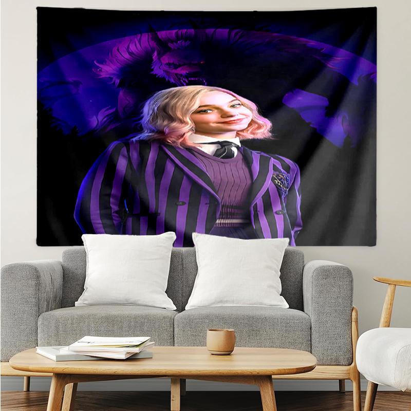 Wednesday Print Tapestry, Backdrop, Easy Setup, Ideal for Bedroom, Office & Living Room, with Aesthetic Wall Hanging Decor.