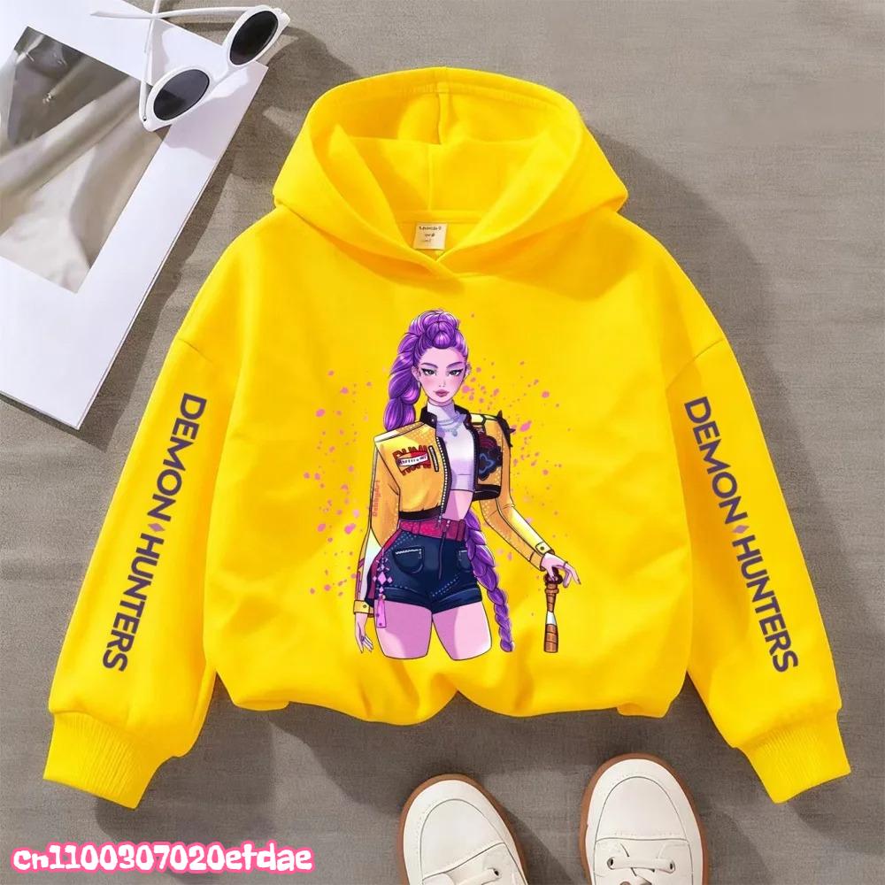 Stylish long sleeve kids hoodie with modern pop art girl illustration print, loose comfy fit for school and weekend family outdoor trips in cool fall.