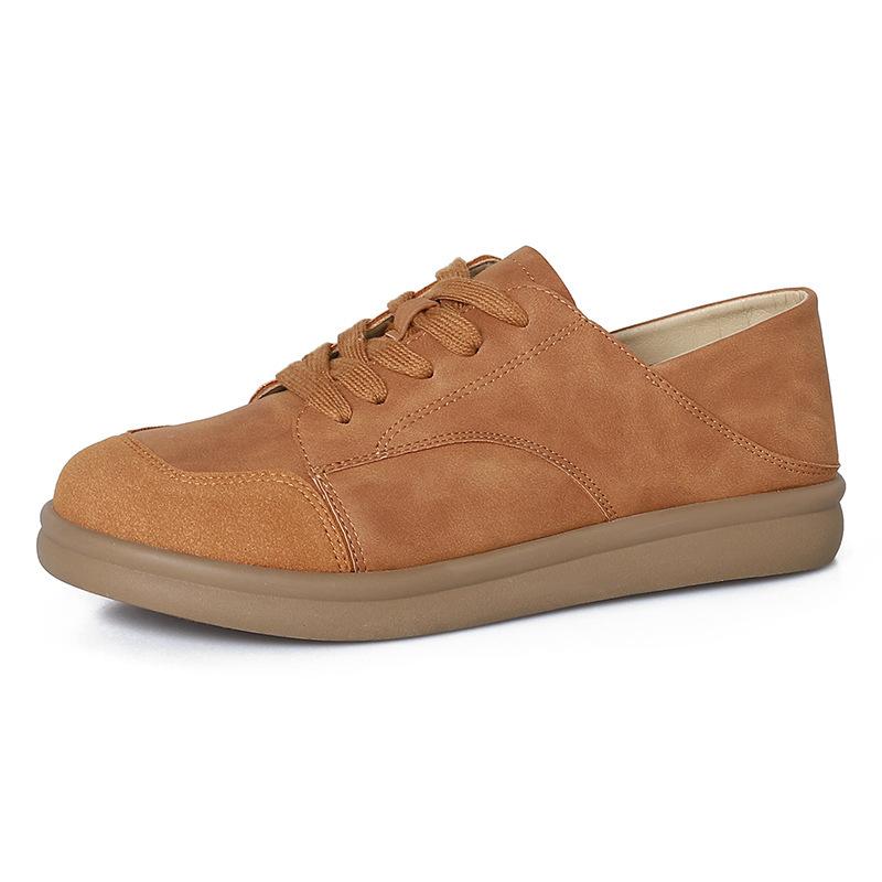 

Кожаные туфли Yuexinwang на плоской подошве для женской обуви Huizhou Su Yinyin, весенние новые повседневные туфли со шнуровкой спереди, грязные туфли 40 коричневый