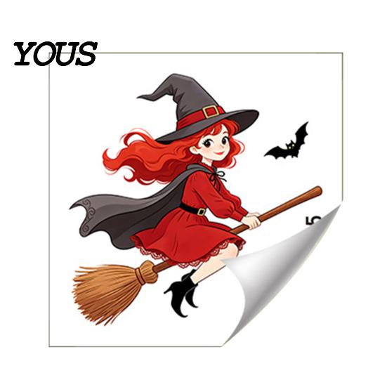 Holiday Home Decoration Halloween Switch Sticker, Witch Riding Broom Light Decal, Creative Decor Self-Adhesive Wall Stickers for Bedroom Living