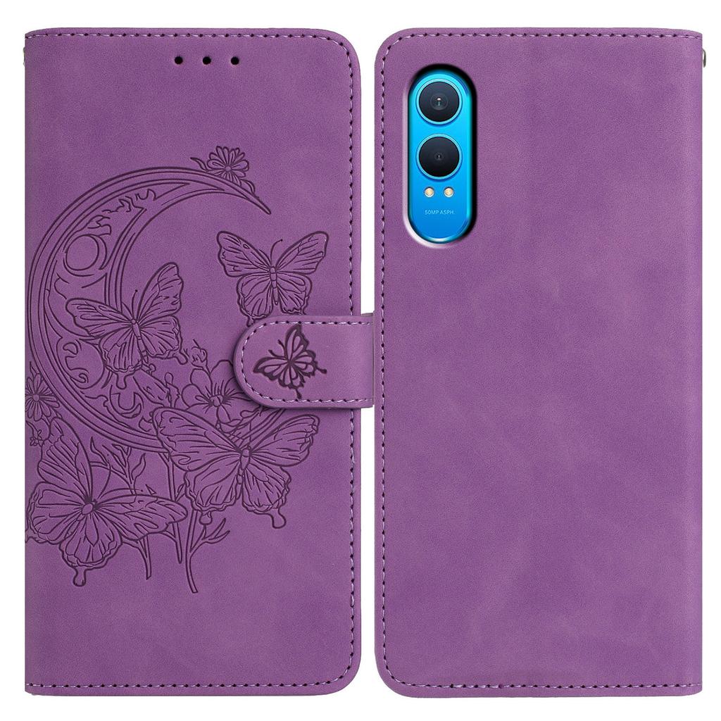 For OnePlus Nord CE4 Lite 5G Case Butterfly Flower Imprinted PU Leather Wallet Stand Phone Cover