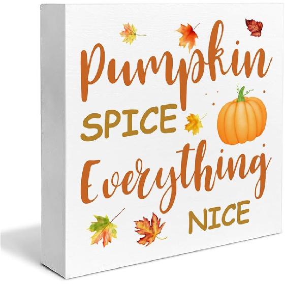 Fall Decor, Fall Kitchen Wooden Sign Decor Desk Sign Pumpkin Spice Wooden Block Sign Rustic Home Shelf Wall Decoration