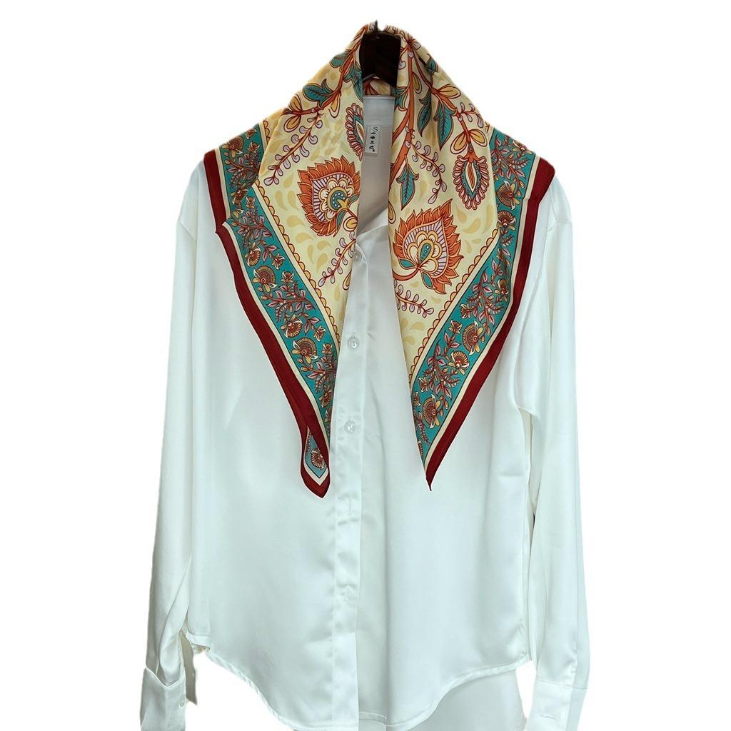 Silk Silk Scarf Female Bright Cashew Flower Temperament Versatile 70Cm Chinese Square Scarf Mulberry Silk Scarf Scarf