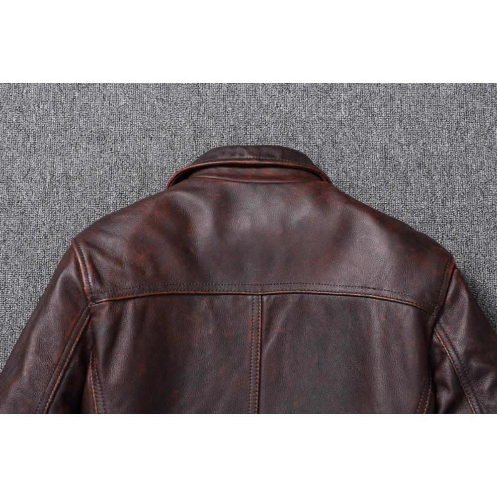 Chinese Size Casual Leather Jacket Men Real Cow Leather Retro Vintage Leather Jackets Mens Jackets