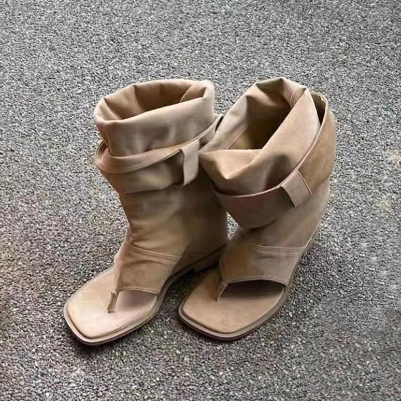 

Women Open Toe Herringbone Boots Inner Increase Suede Pile Boots Spring Summer New Two Wear Pantyhose Boots Comfortable Sandals 35 світло-коричневого кольору