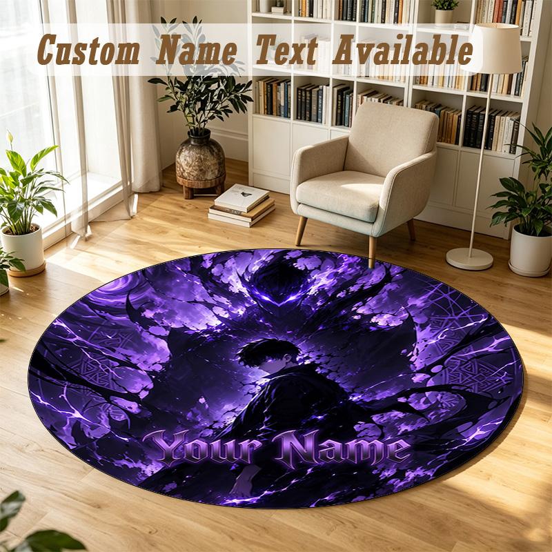 Round Rug Custom NameSolo Leveling Pattern Non Slip Carpet Home Floor Decor