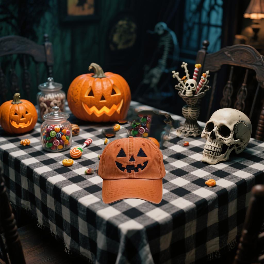 Unisex Pumpkin Face Baseball Cap  Halloween Embroidered Pumpkin Adjustable Horror Hat.
