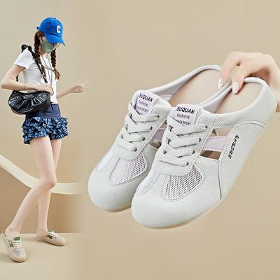 Chaussures Blanches d'Été à Demi-support Nouveau Style pour Étudiantes Chaussures Décontractées Respirantes Rehaussantes