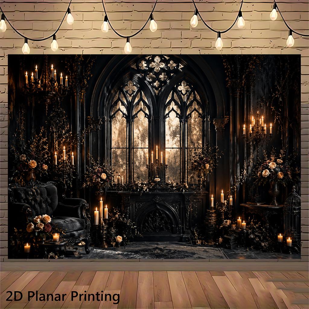 1 piece of 2D flat banner Gothic candlelight rose atrium indoor and outdoor courtyard decoration background clothzyc