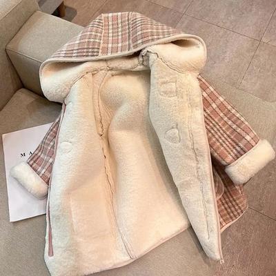 Mädchen Karomantel mit Kapuze aus Fleece Winterjacke für 2-9 Jahre, Gemütliche Kinderoberbekleidung für Baby Kleinkind Mantel für Mädchen
