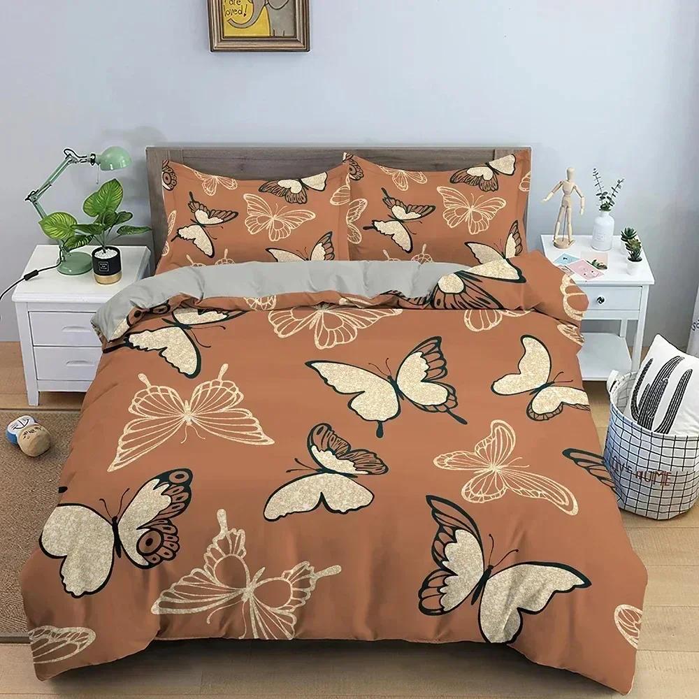 Top 3D-gedrucktes Bettwäsche-Set Schmetterlingsmuster Bettbezug Steppdeckenbezüge Einzelbett Doppelbett King-Size Für Bettdeckenbezug Mit Kissenbezug