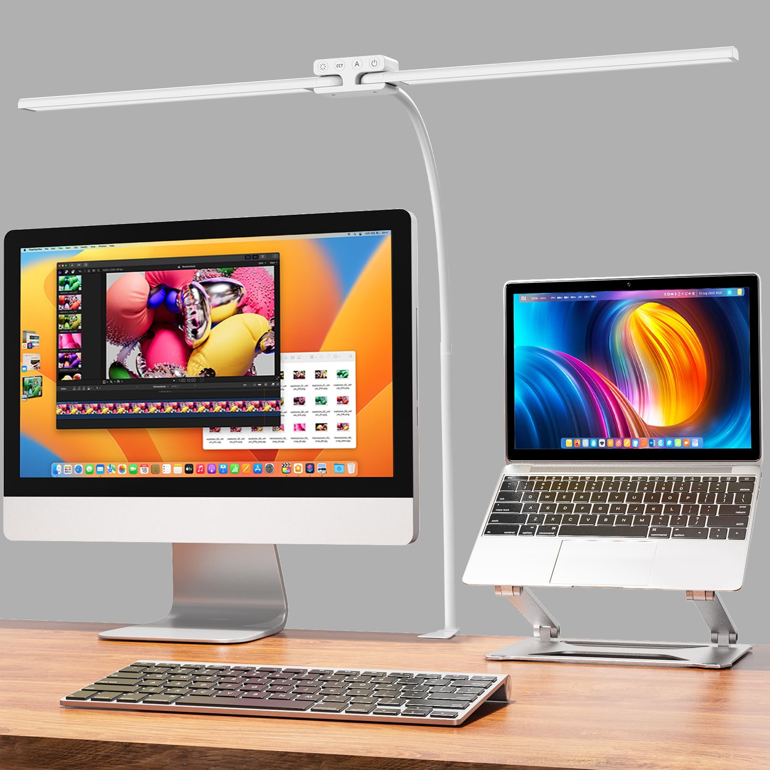 

EppieBasic 1200 Lumens Desk Lamp, 24W, 80cm Wide Double Light Bar, Clamp-on Desk Lamp, Bright, Stepless Dimming, 4 Color Temperature Settings,