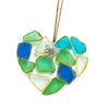 Handmade Sea Glass Heart Ornament Blue Green White Sea Glass Heart Pendant For Window Doorway Wall Wedding Decoration