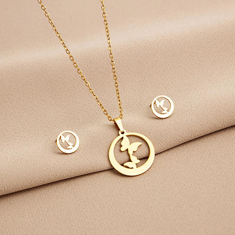 Creative Animal Stainless Steel Ladies' Flower Pendant Accessory Set Earring Necklace Set Geometric  Jewelry