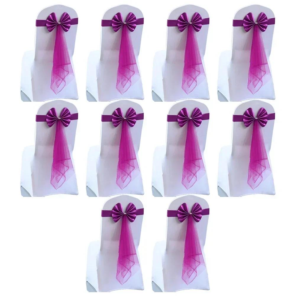 10Pcs Bow Elastic Chair Sashes Cover Bands For Wedding Party Hotel Decorations Wedding Party Event 24*6 Cm/9.45*2.36 Inch