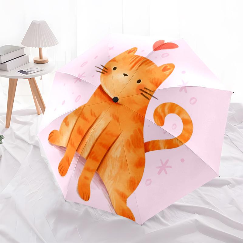 1pc Cat Love Automatic Open/Close Umbrella with One-Touch Button, Compact Folding Canopy, Sturdy 8-Rib Windproof Design S46