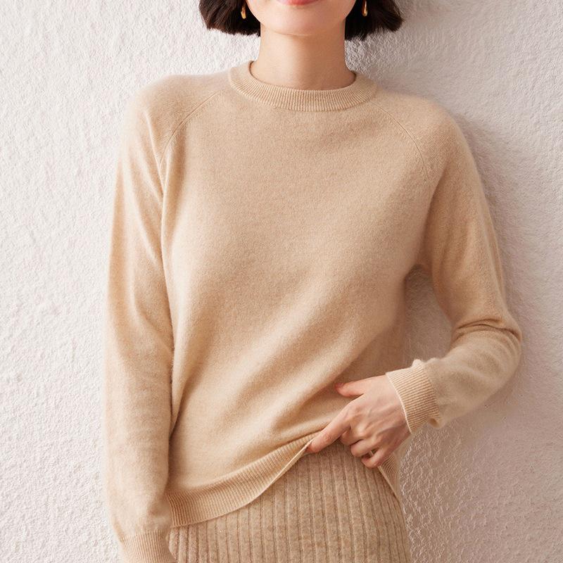 Women's Cashmere Sweater, Round Neck Pullover, Versatile Fit Knitwear for Autumn and Winter