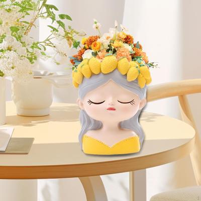Fille Mignonne avec des Fruits sur la Tête Pot de Fleurs Décoration de Bureau pour Décor de Jardin Bureau Compact Polyvalent