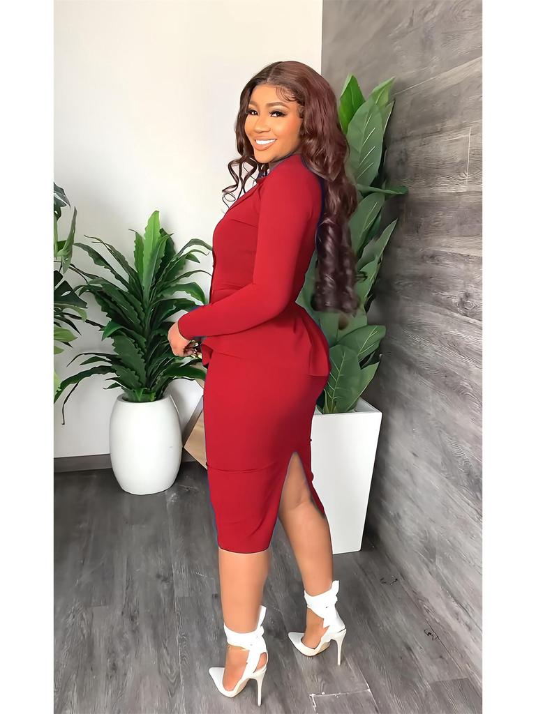 European & American Temperament Suit: Shirt Collar Top & Fashion Hip Wrap Skirt Two-Piece Set