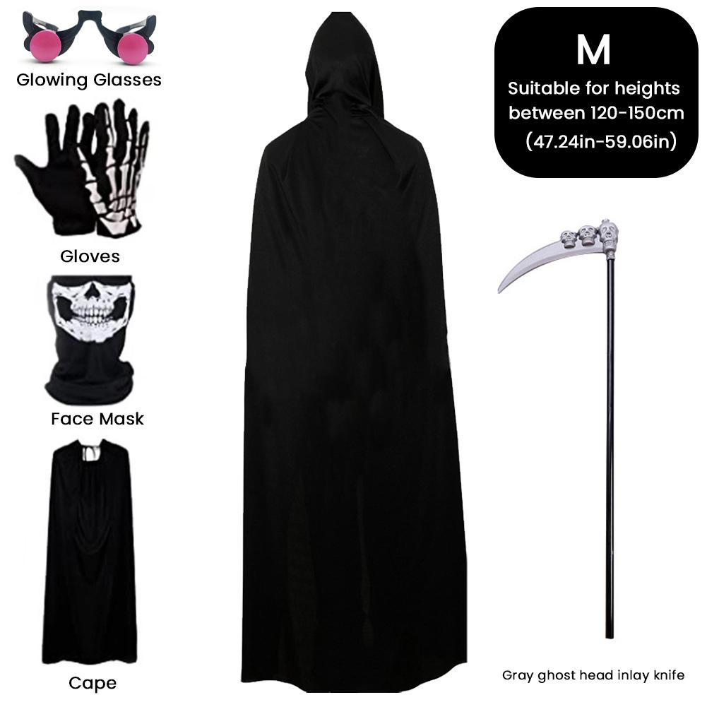 5PCS set Halloween Party Role Playing Kid Adult Death Black Cloak Halloween Skull Luminou Glasses/Mask Costume Prop Holiday Gift