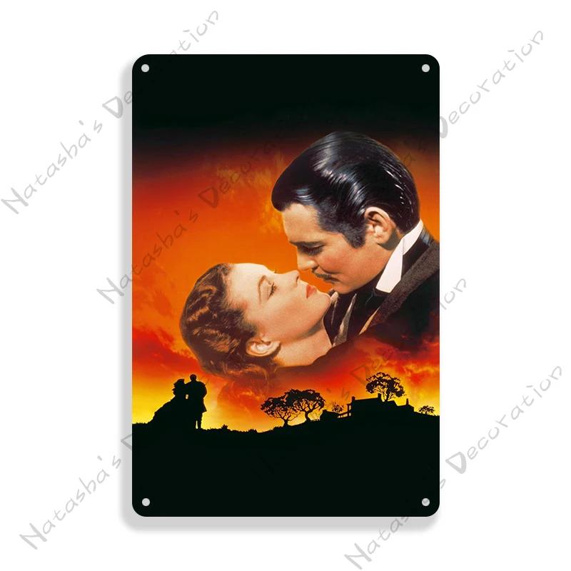 Gone With The Wind Metal Sign Classic Movie Metal Poster Man Cave Garage Vintage Metal Plate Rusty Metal Plaque Industrial Decor