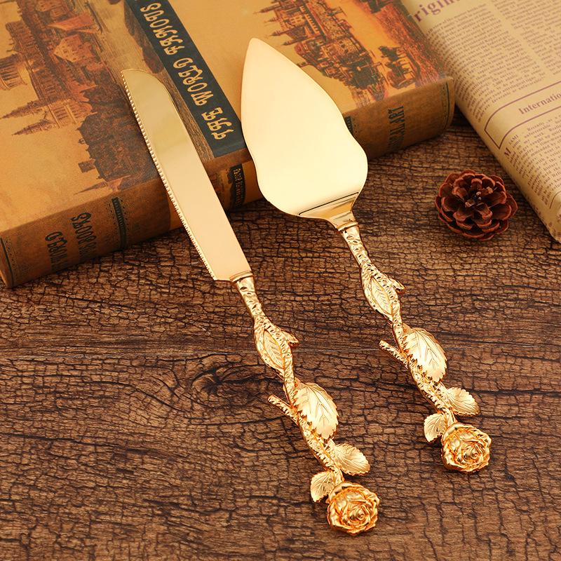 Creative European Dessert Baking Tools: Two-Piece Knife & Spatula Set with Rose Handle