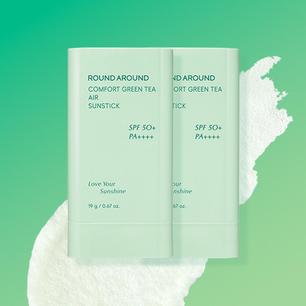 ROUND A'ROUND Comfort Green Tea Air Sunstick 19g Double Set