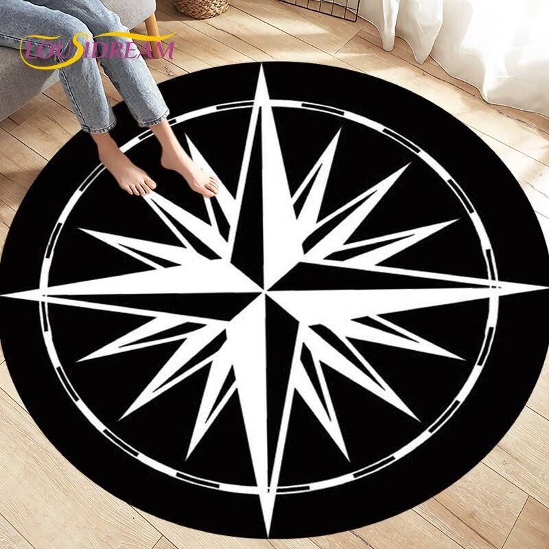 Compass Round Area Rug,Retro British Navy New World Discovery Rug,Carpets for Living Room Bedroom,Kids Play Non-slip Floor Mats