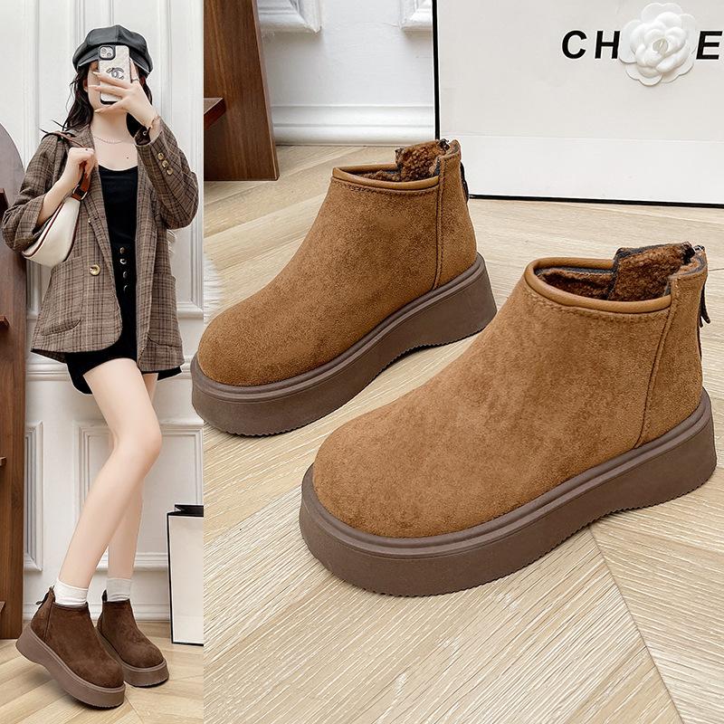 Thick-soled rear zipper Martin boots children's new winter velvet snow boots short flat-bottomed fashion short boots women