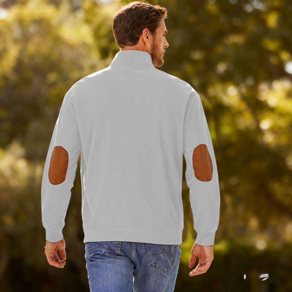 Men's Casual Loose Solid Color Outdoor Corduroy Stand Up Collar Long Sleeved Fake Pocket Hoodie