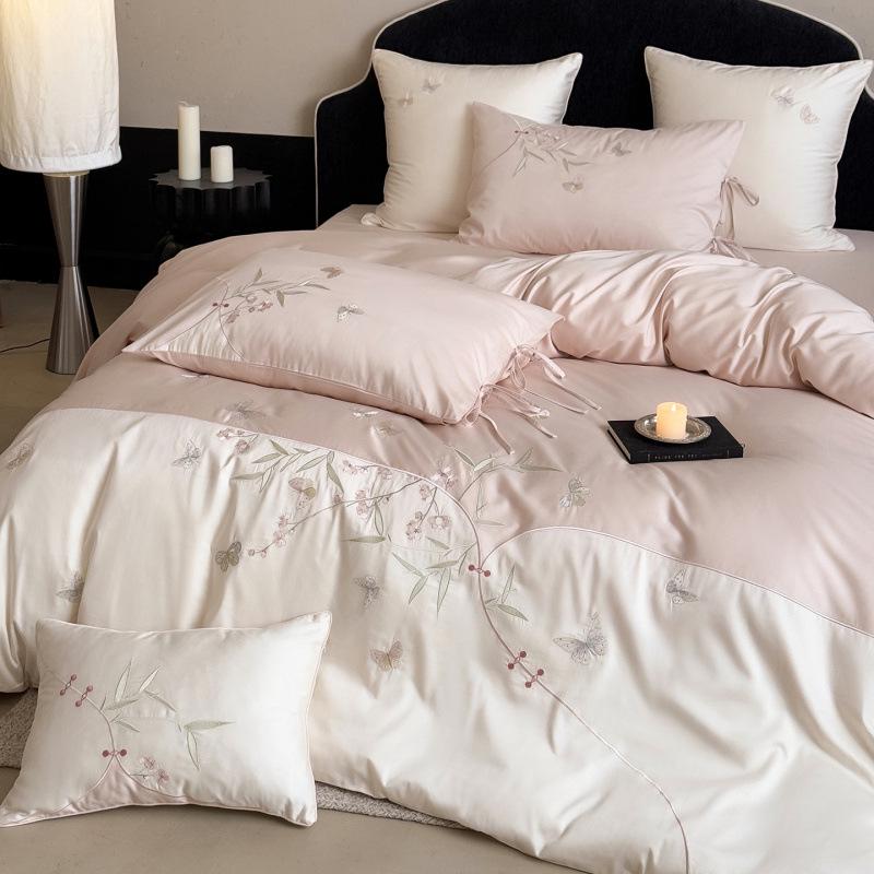 Wei Zhong Mei - Chinese Luxury Cotton Sateen Embroidered Four-Piece Bedding Set 1.2m Bed Sheet 3-Piece Set розовый