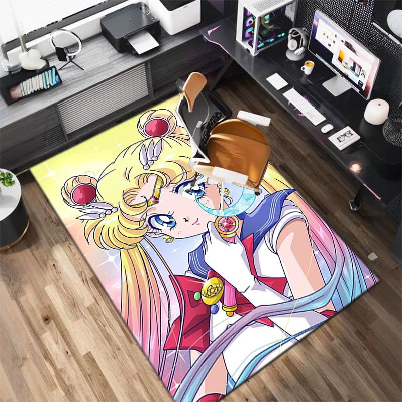 Cute Cartoon Theme Sailor Moon Tsukino Usagi Cartoon Rug Multifunctional Household Anti-slip Decorative Door Mat, Outdoor Floor Mat, and Carpet Y7