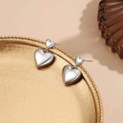 Double-layer Size Love Stud Earrings for Women's Simple Ins Style Temperament Versatile Earrings Christmas Gifts
