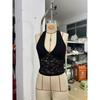 Women Sexy Hollow Out Lace Halter Neck Slim Fit Cropped Top