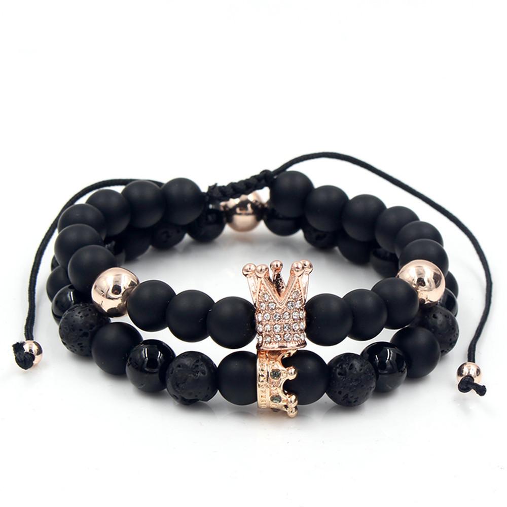 Fashion Versatile Energy Stone Turquoise Braided High Crown White Diamond Mixed Wear Small Crown Set Bracelet Bracelet