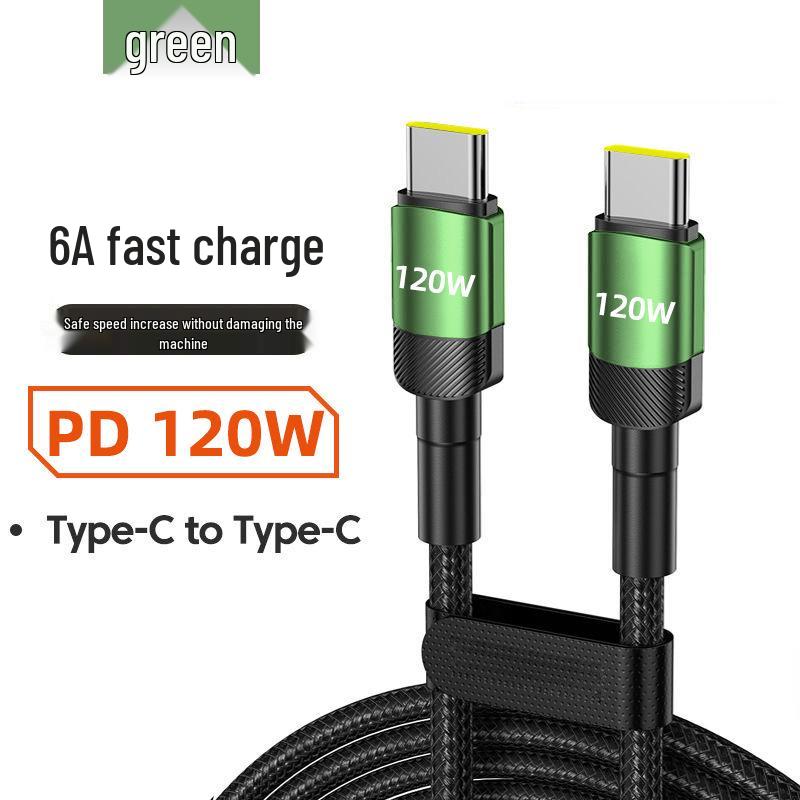 120W Dual Type-C Fast Charging Cable for Apple 15/16, Huawei Laptops, Car Chargers, 6A.