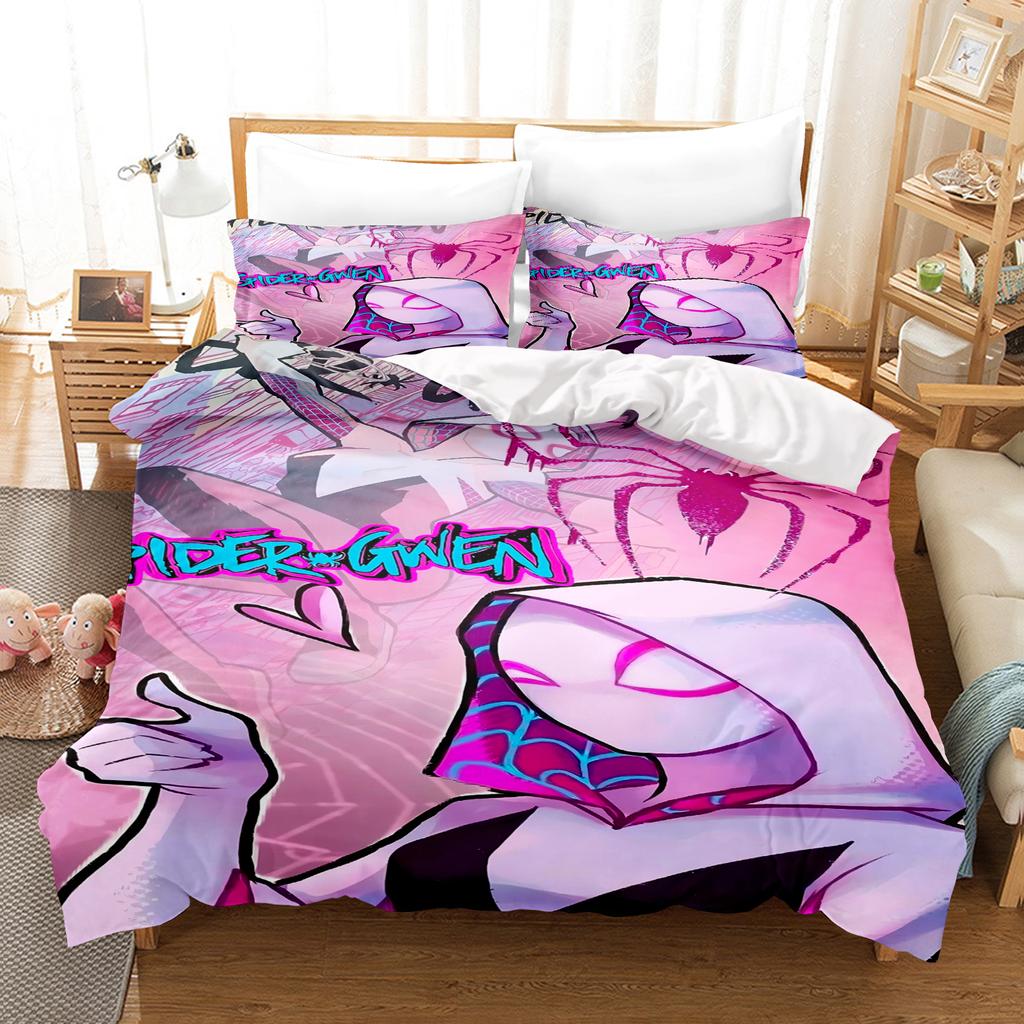 Spider-Man Gwen 3-delig 1 Dekbedovertrek Eén Delig Beddengoed Set Comforte Luxe Verfijnd Verjaardagscadeau 100% Polyester Huisdecoratie