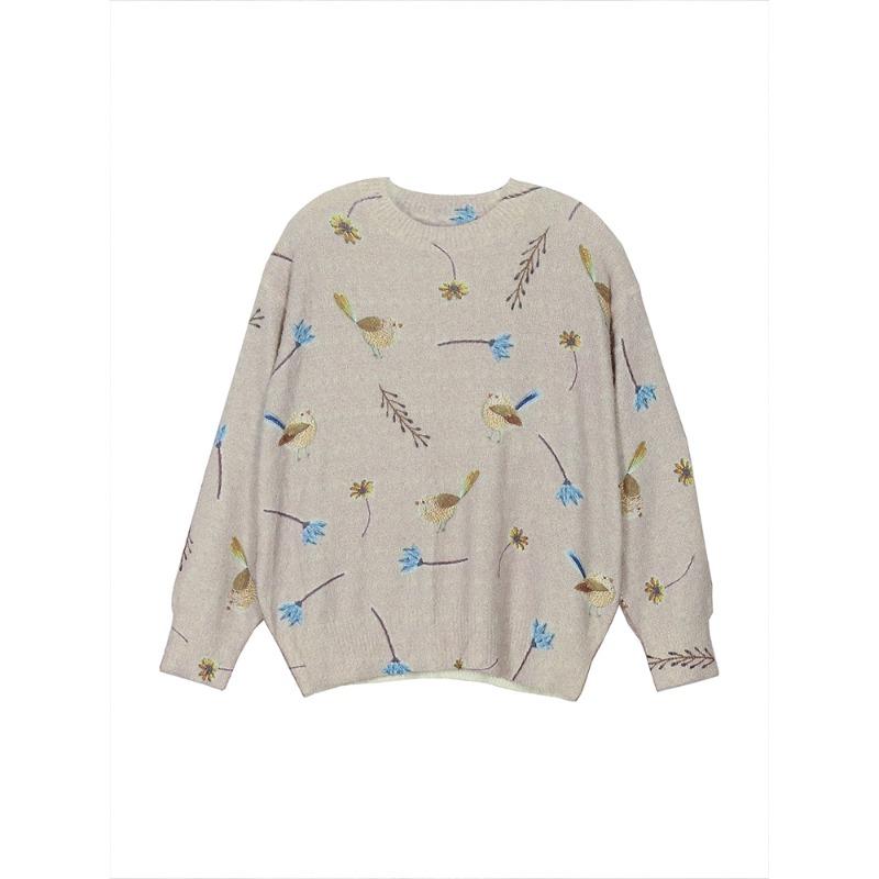 Plus Size Bird Print Round Neck Pullover Sweater Elegant Long Sleeve Autumn Spring New 2024 Women's Fashion