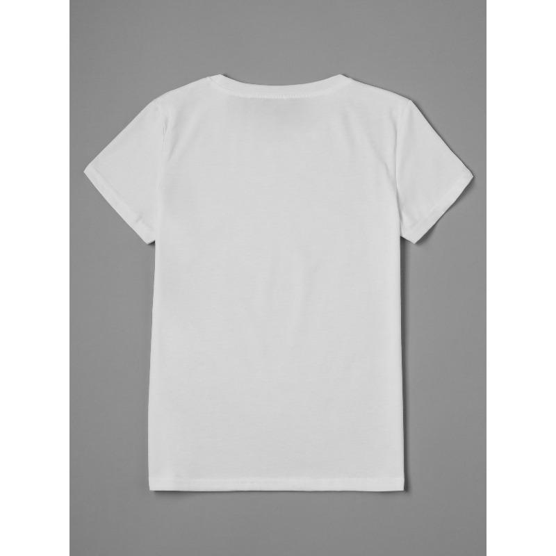 European Size European Size Spring Summer Short Sleeve T-Shirt - Slogan Print Round Neck Blouse, Casual Regular Fit T-Shirt