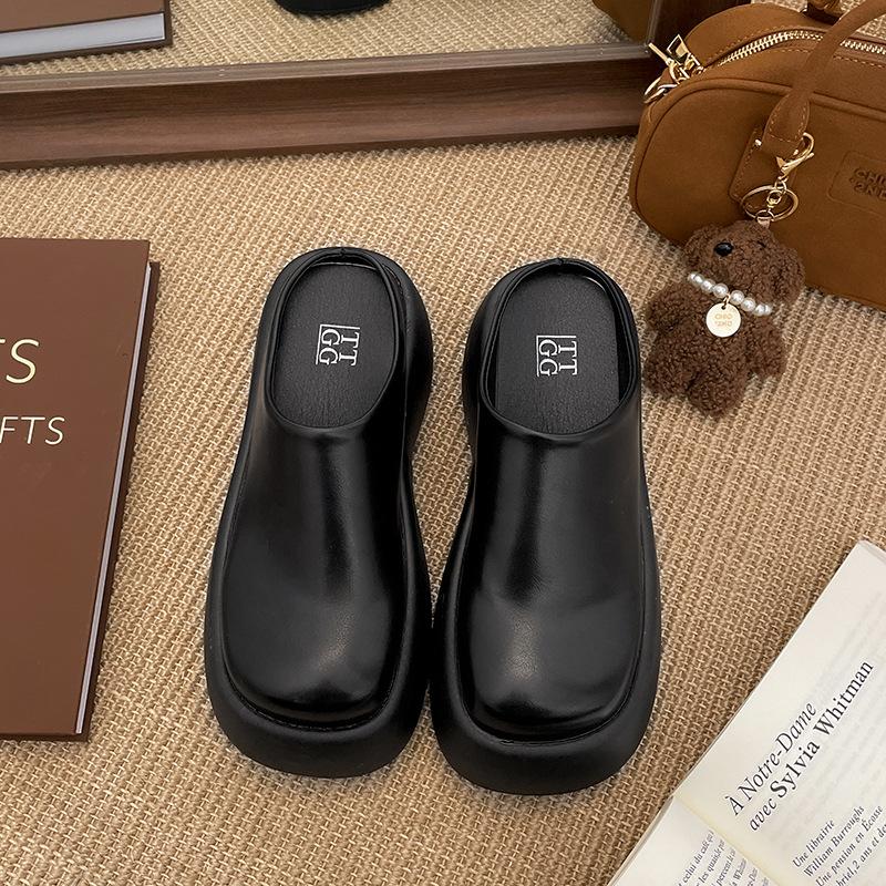 Retro versatile non-slip black thick-soled bag head slippers for women's summer wear 2025 new one-pedal heightening Birkenstocks