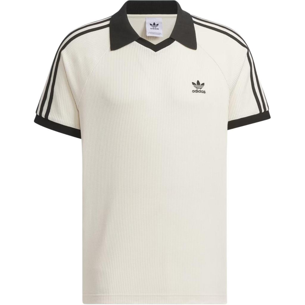 Adidas Originals Waffle Short Fashion Soft Comfortable Striped Versatile Polo Shirt Men Tops White JV9265