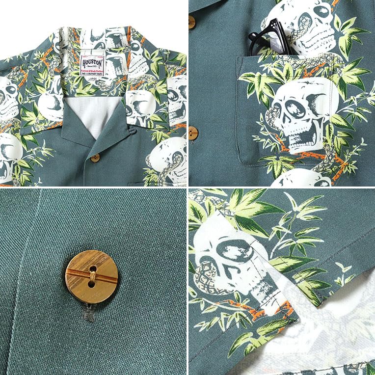 Houston 41201 ALOHA SHIRT Print Short Sleeve Hawaiian Size XL (Skeleton) All-Over Shirt, Black,