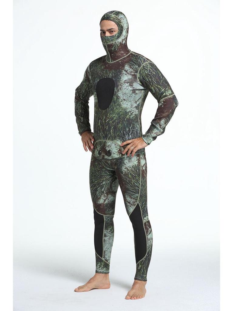 3mm Men's Camouflage Two-Piece Wetsuit for Fishing, Hunting, Diving, and Surfing