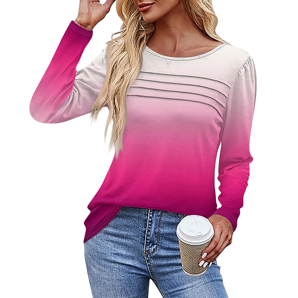 Damen T-Shirt mit Aufdruck, langärmelig, für den Alltag, Wochenende, modisch, Basic, Rundhalsausschnitt, normales Oberteil